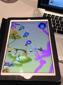 Natalie plays candy crush at lunch