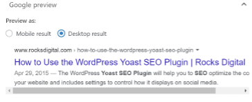 Desktop result of Google preview for WordPress Yoast SEO Plugin