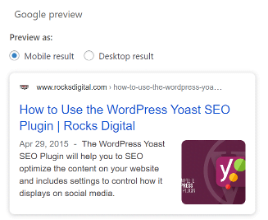 Mobile result of Google preview for WordPress Yoast SEO Plugin