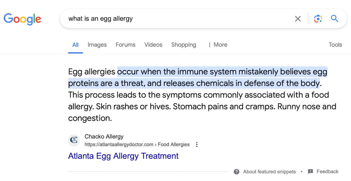 Example of a featured snippet.