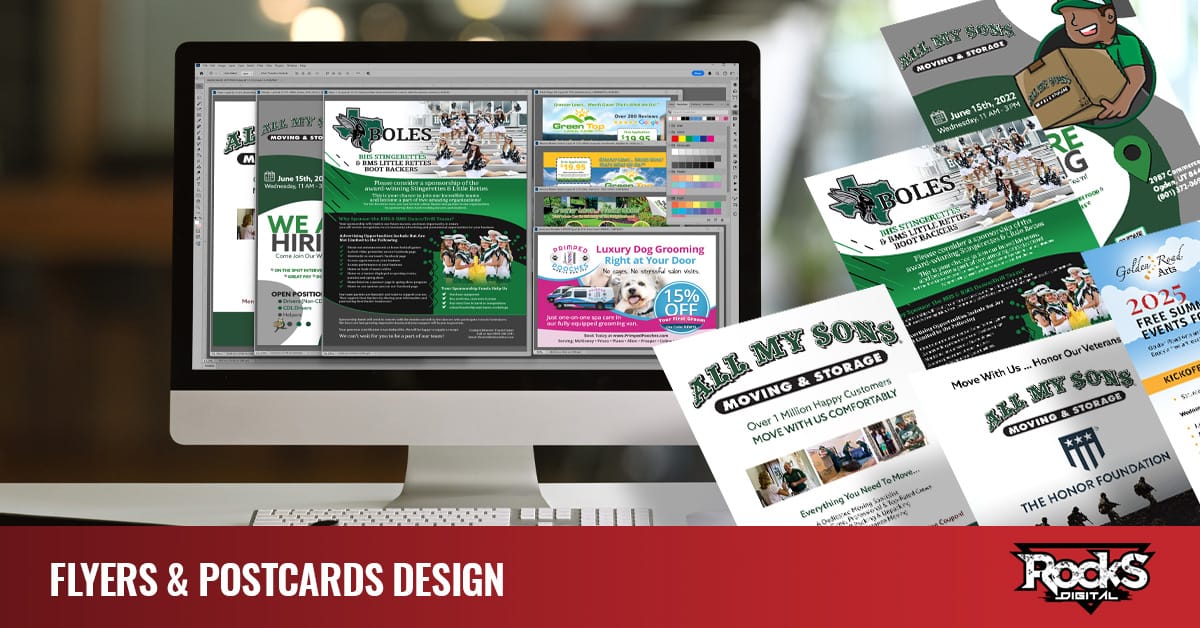 Graphic design for flyers and postcards.